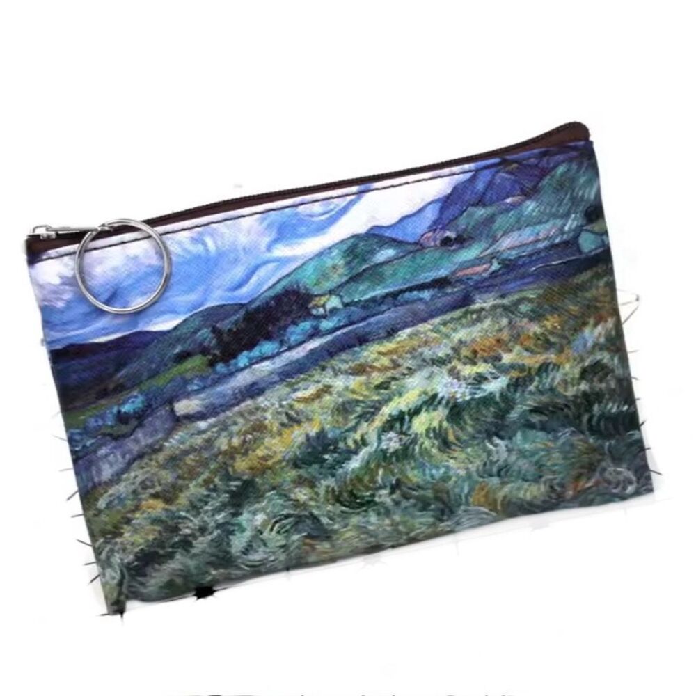 Vincent Van Gogh Fine Art Painting Canvas Zip Pouch - Wheat Field with C…